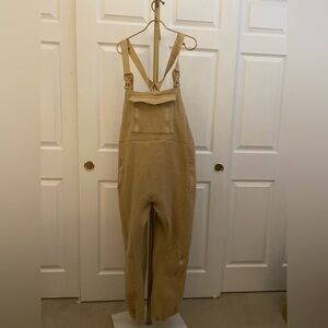Tan Fleece Overalls with Pocket